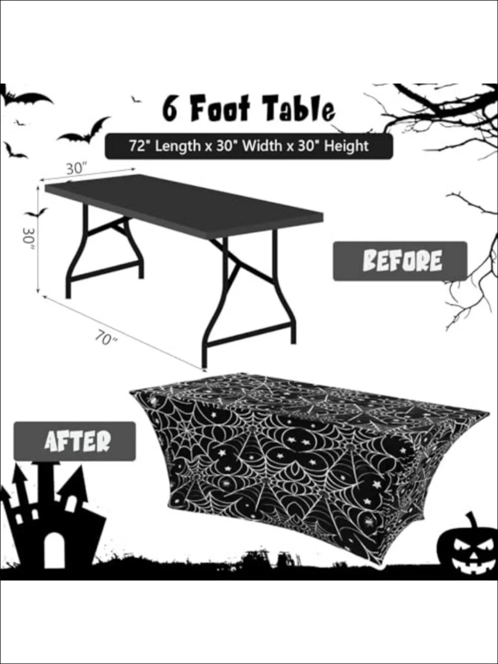 Halloween Stretch Spandex Tablecloth 2 Pc Spider Web 72x30